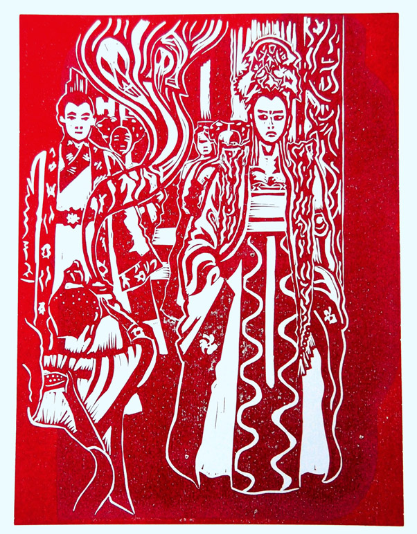 Curse #2 Linocut on screen print